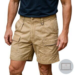 Columbia PFG Mens Brewha Shorts Khaki Brown Cargo Pockets Relaxed Fit Size L